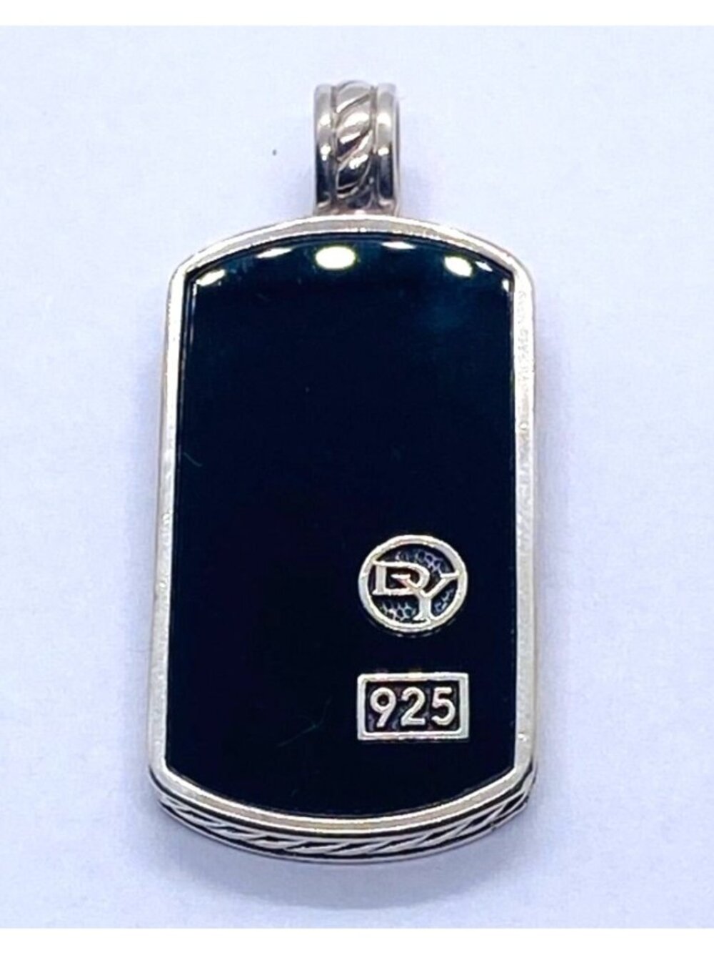 David Yurman Sterling Silver 925 Black Stone Dog Tag 43mm